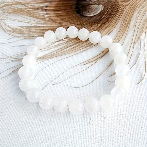 Natural White Quartz Beaded Stretch Bracelet Gemstone Boho Crystal Handmade New - Picture 5 of 5